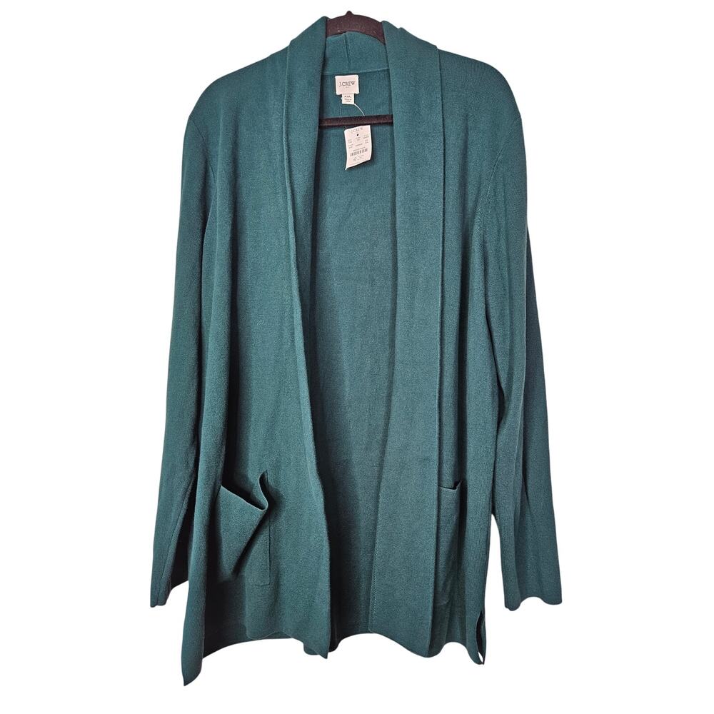 NEW J.Crew XXL Chelsea Sweater Blazer Dark Emerald Green Open Front Cotton